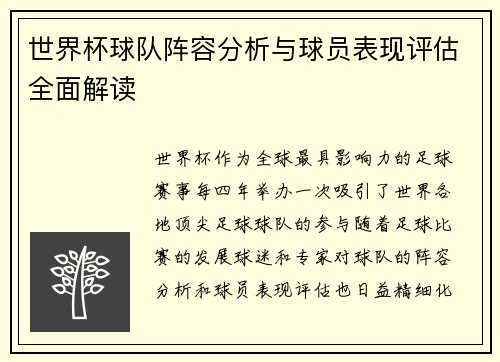 世界杯球队阵容分析与球员表现评估全面解读
