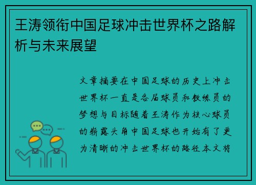 王涛领衔中国足球冲击世界杯之路解析与未来展望